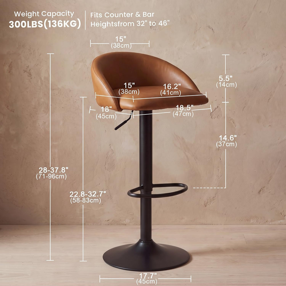 YOUNUOKE Bar Stools Set of 2 Modern Swivel Bar Stools, Brown