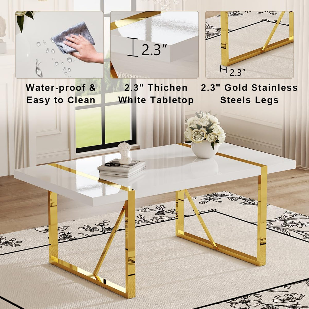 Ebullient 71“ White Dining Table, Modern Dining Room Table for 6-8, Kitchen T...