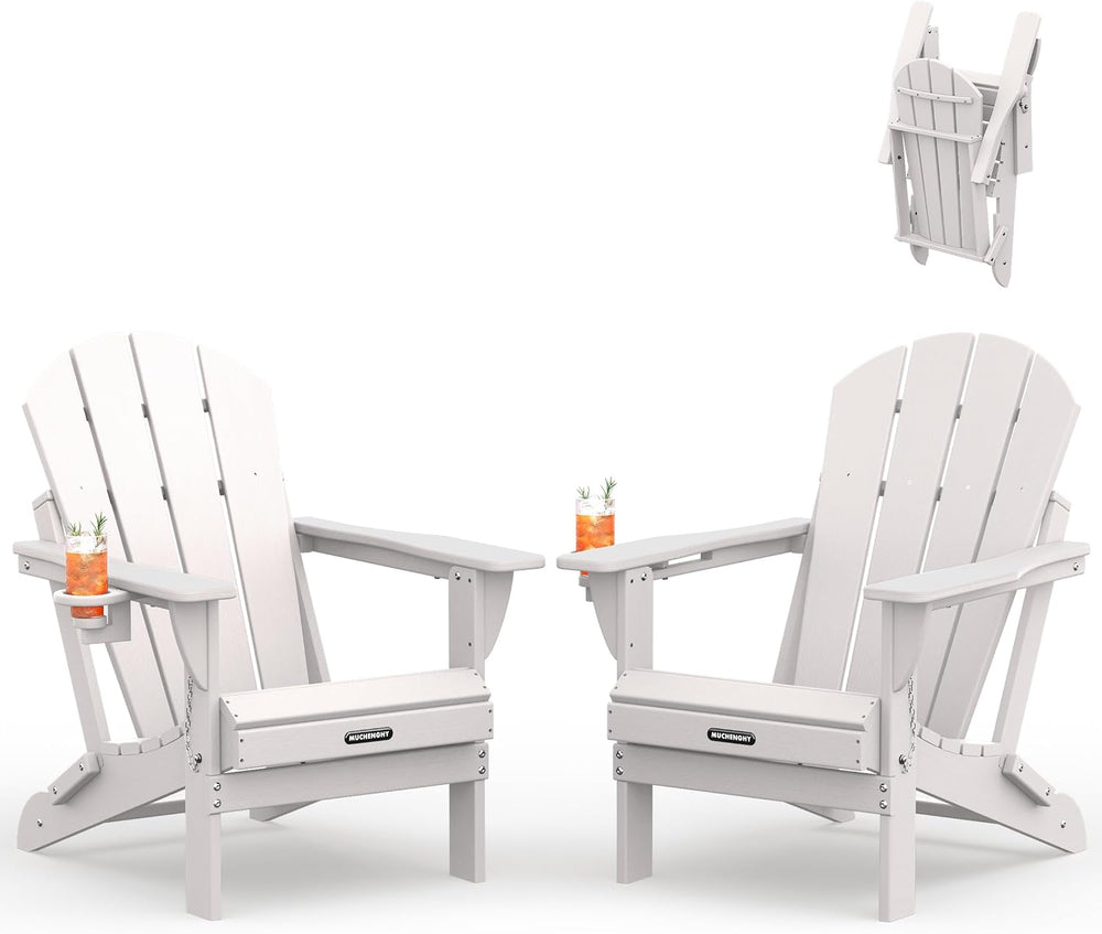 MUCHENGHY Folding Adirondack Chairs Set 2, HDPE for Fire Pit, White (Set of 2)