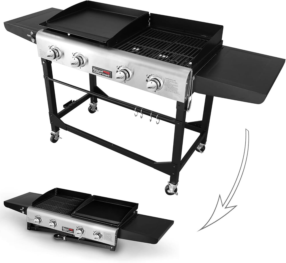 Royal Gourmet Portable Propane Gas Grill and Griddle Combo with Side Table