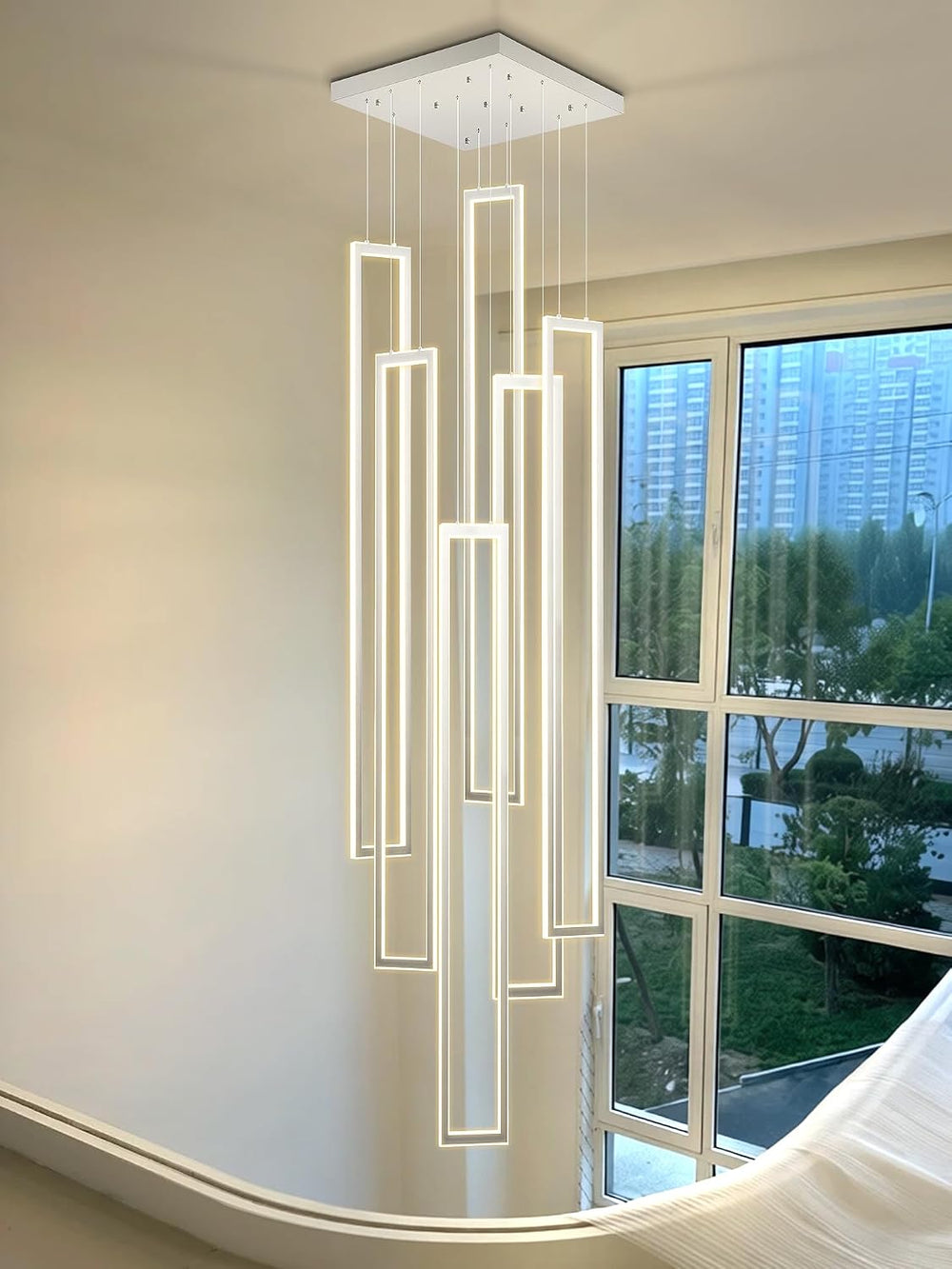 ykolupty Modern Chandeliers for Entryway High Ceiling Large Rectangle Chandel...