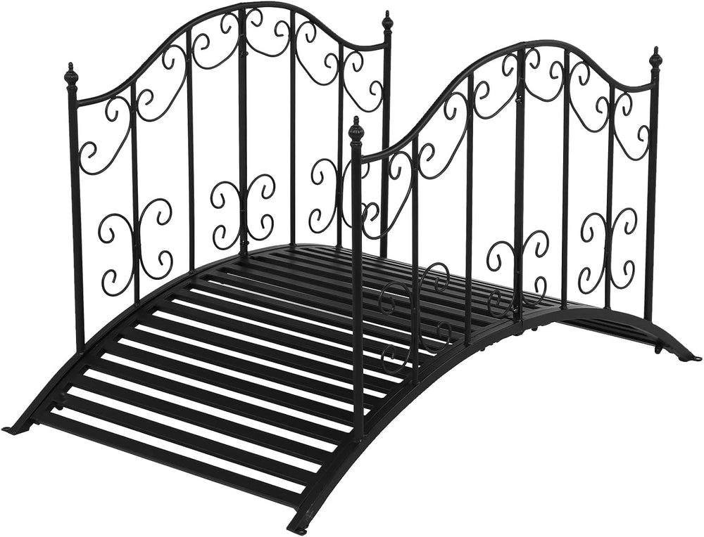 VINGLI Garden Bridge Metal Yard Arch Path Bridge with Patterned Guardrails, O...