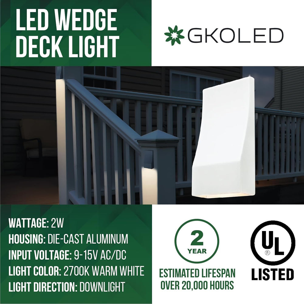 GKOLED Low Voltage LED Wedge Deck Rail Light, Landscape Railing Post Fence Ac...