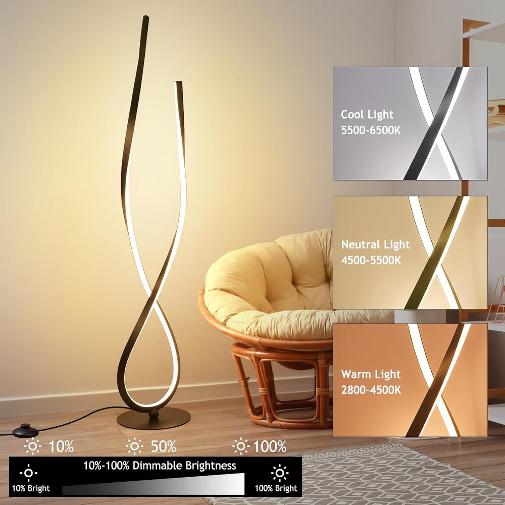 NUÜR 59" Black Spiral LED Floor Lamp, Modern Standing Lamp with Remote