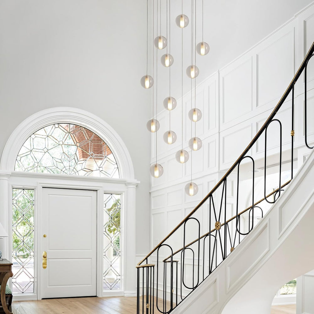 14 Lights Staircase Chandelier for High Ceiling, Dimmable Modern Crystal Rain...