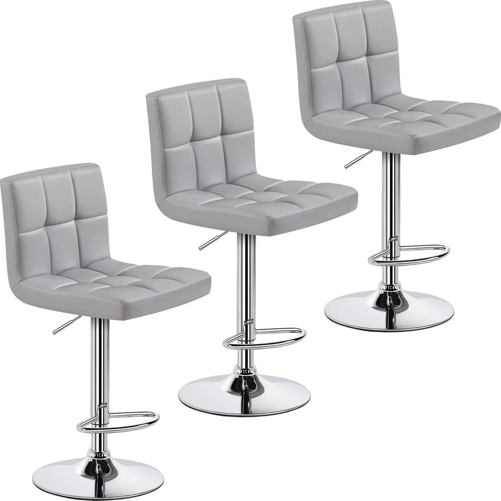 Yaheetech Bar Stools Set of 3 Adjustable Counter Height Barstool Light Gray