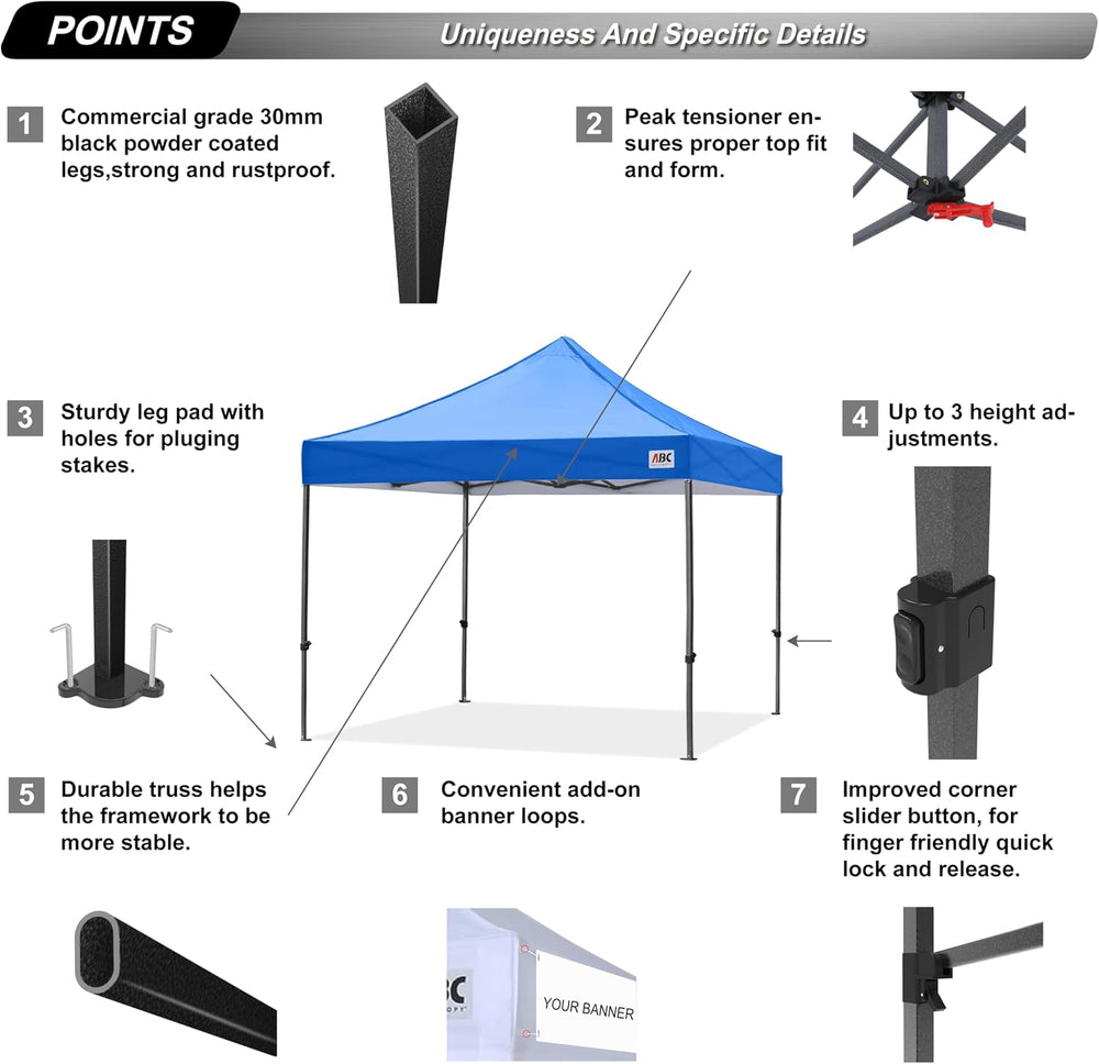 ABCCANOPY Patio Pop Up Canopy Tent 10x10 Commercial-Series (Blue)