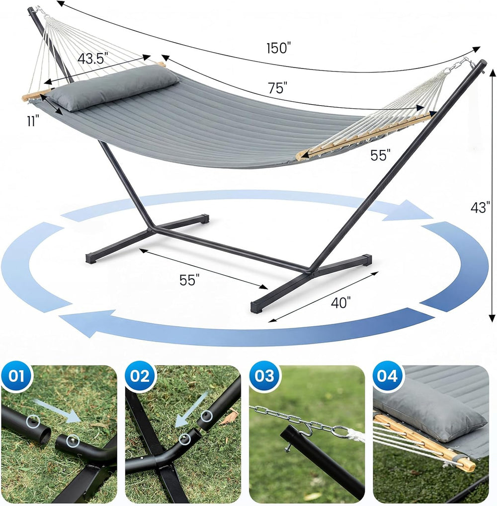 ANAGOO Hammock with Stand,Cotton Rope Hammock with Polyester, Gray