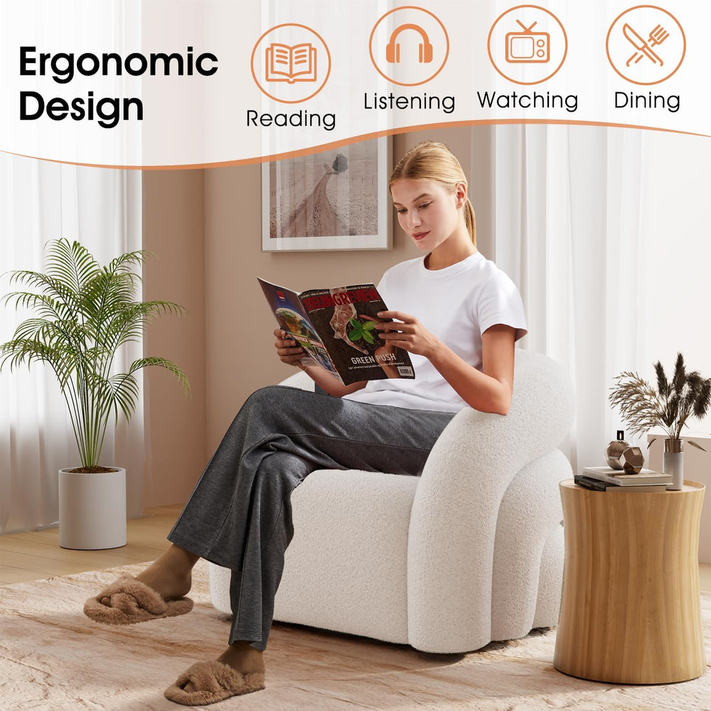 360° Swivel Accent Chair, Teddy Sherpa Barrel Chairs,No Assembly Required
