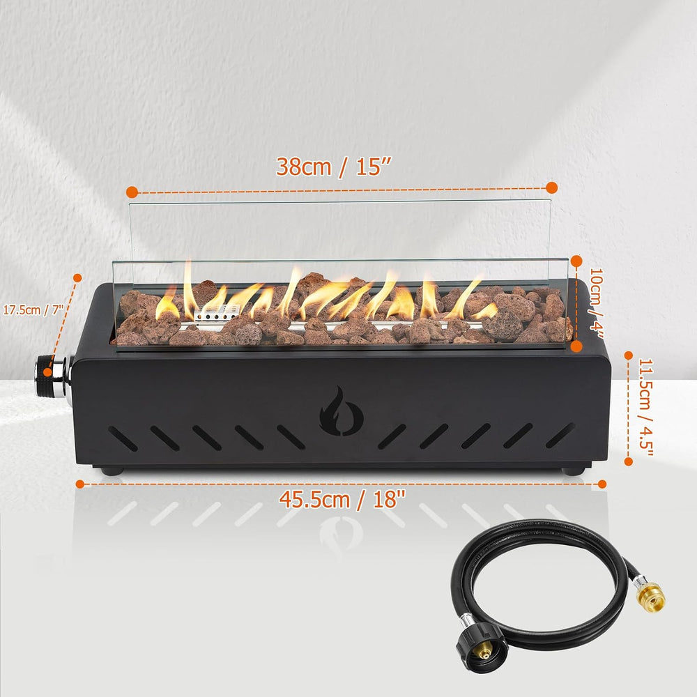 18" Propane Gas Fire Pit Side-Mounted, Portable Tabletop Fireplace, FP026