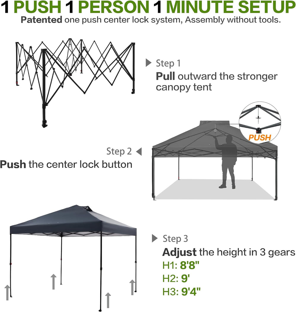 Tunbne 10X10 Pop Up Canopy Tent Outdoor with 1 Sidewalls, One Push Setup