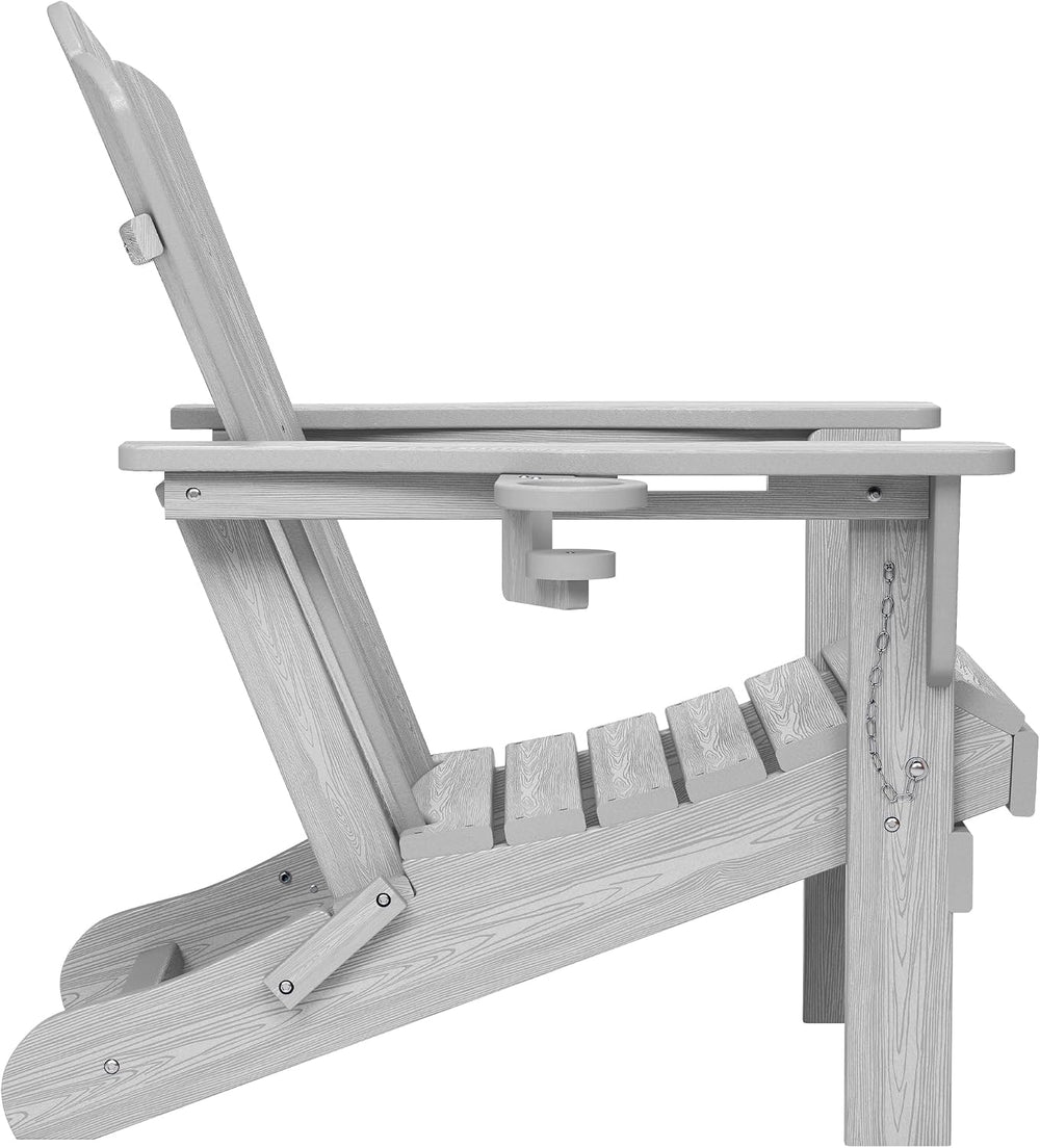 KINGYES Folding Adirondack Chair with Cup Holder, Silver Grey
