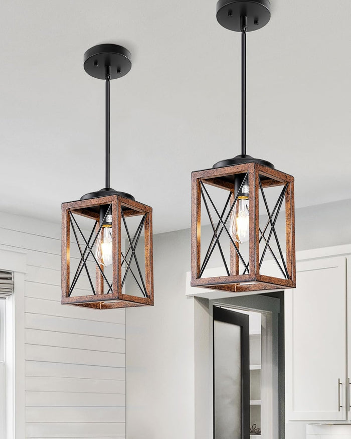 DEWENWILS Farmhouse Pendant Light 2-Pack Kitchen Island Wood Grain Bronze