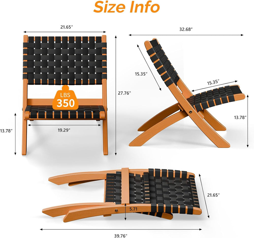 VINGLI Wooden Outdoor Chairs, Portable Rattan Folding Chair with Low Webbing ...