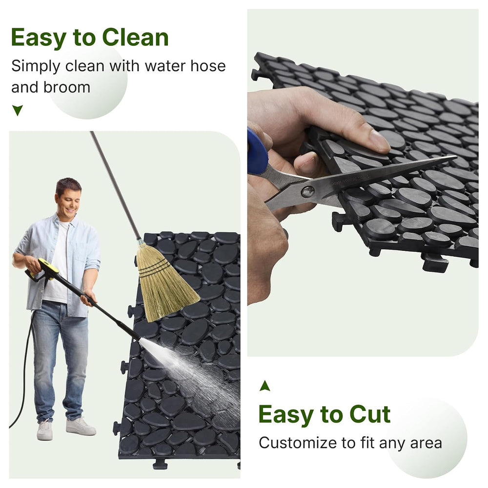 Rovibek 60PCS Plastic Interlocking Deck Tiles, 12"x12" Pebble Decki...