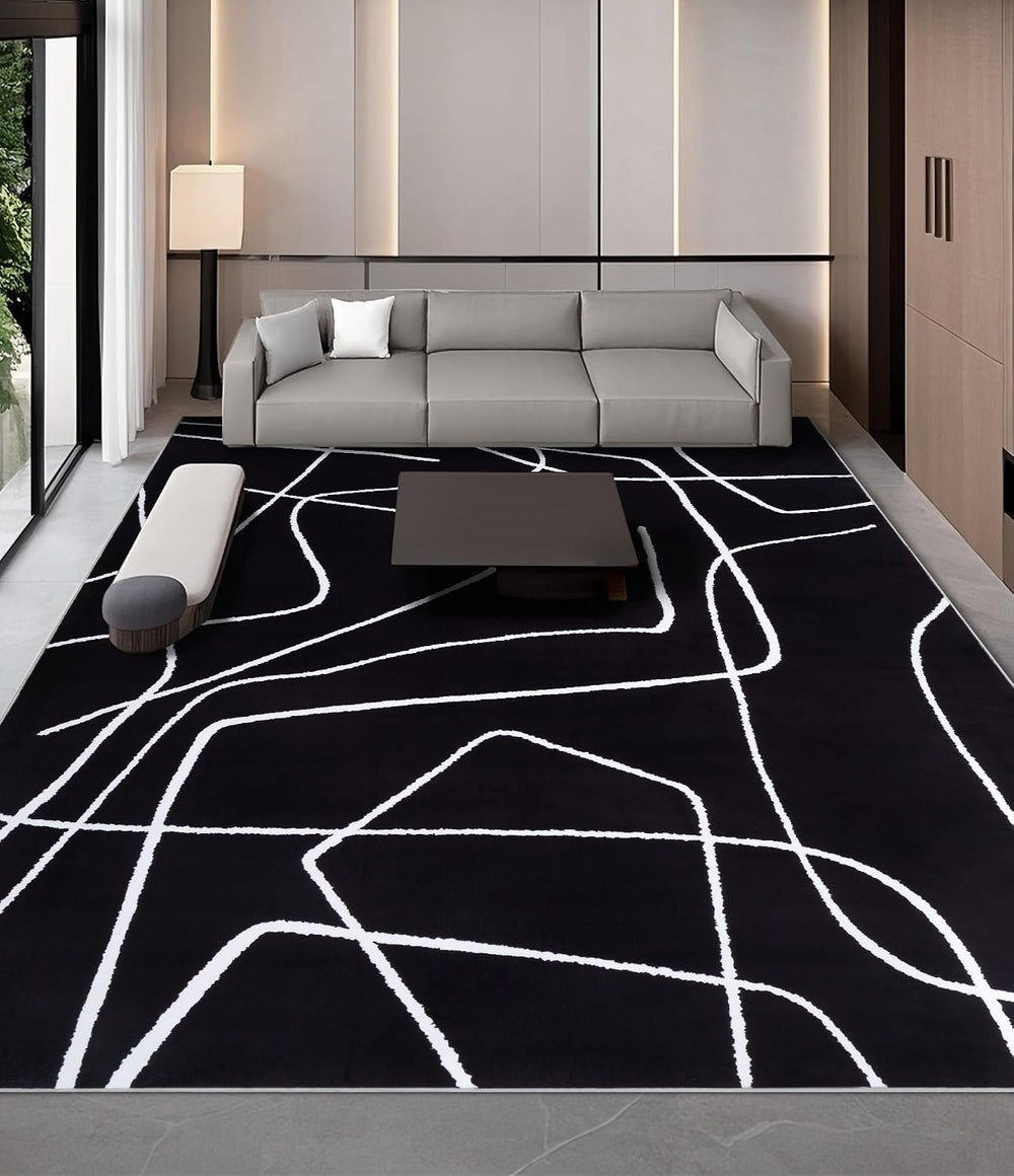 YIHOUSE Modern Washable Area Rug for Living Room Bedroom - Large Abstract Bla...