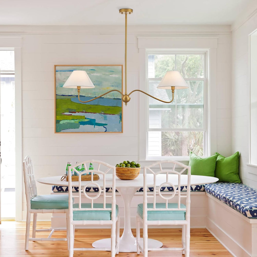 Modern Gold Linear Chandelier for Kitchen Island, 2-Light Linear Light Fixtur...