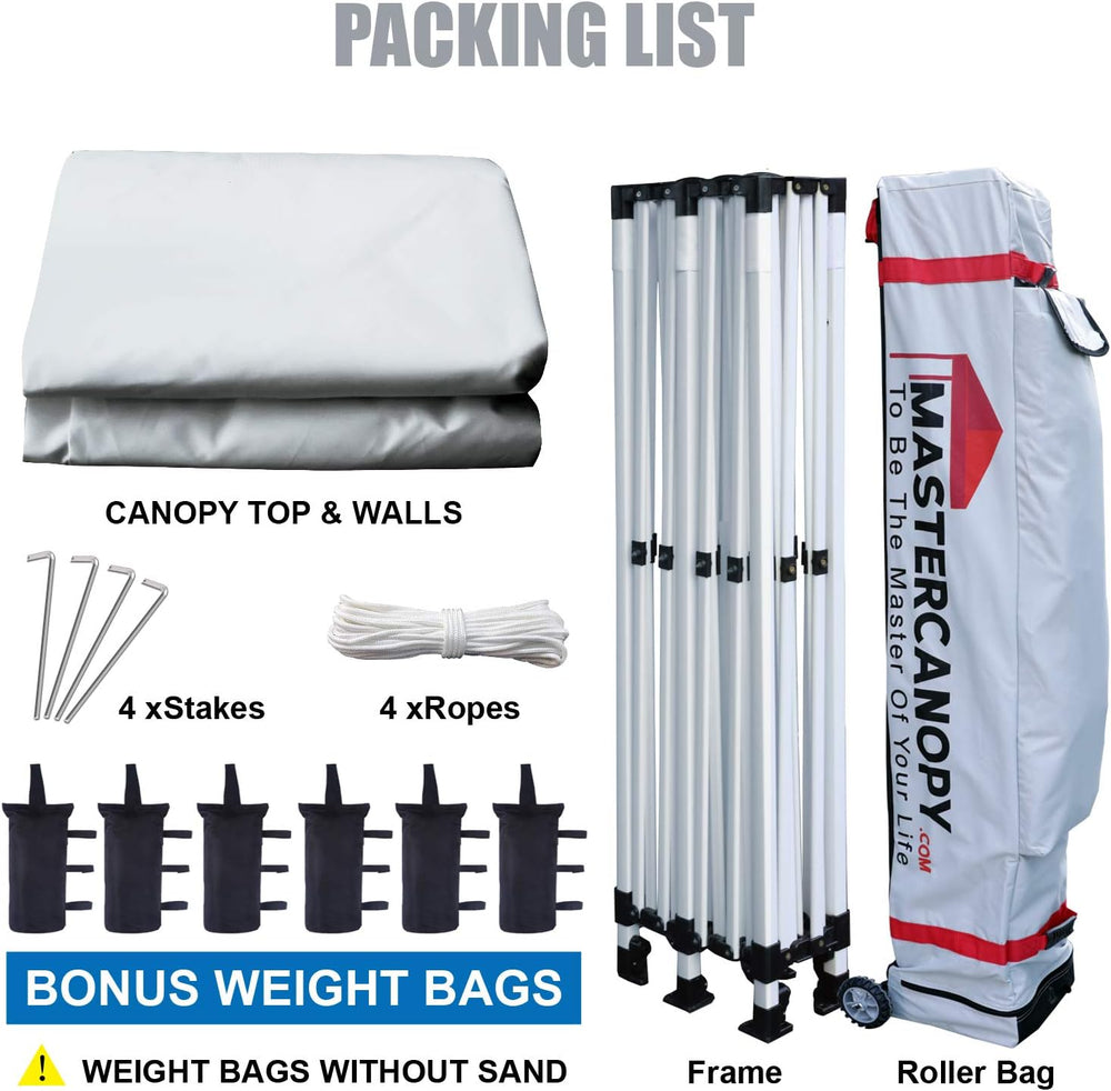 MASTERCANOPY 10x20 Heavy Duty Pop Up Canopy Tent with 4 Sidewalls, White