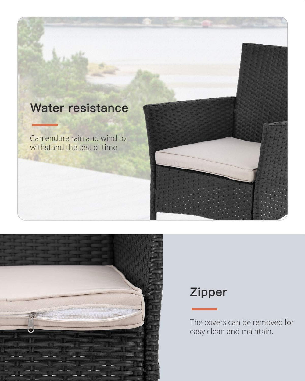 FDW Patio Furniture Sets,3 Pieces Outdoor Wicker Bistro Set Rattan Chair Conv...