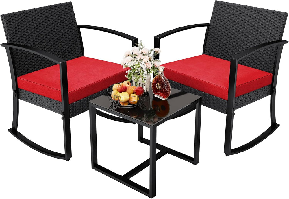 Greesum 3 Piece Patio Furniture Set, All-Weather Imitation Rattan Conversatio...