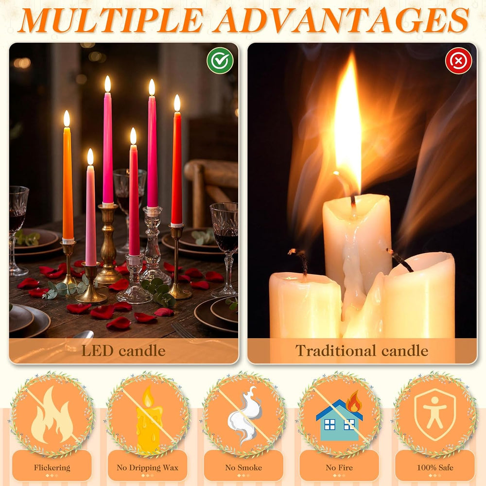 Baquler 24 Pcs 11'' Pink Orange Flameless Taper Candle Colorful Candl...