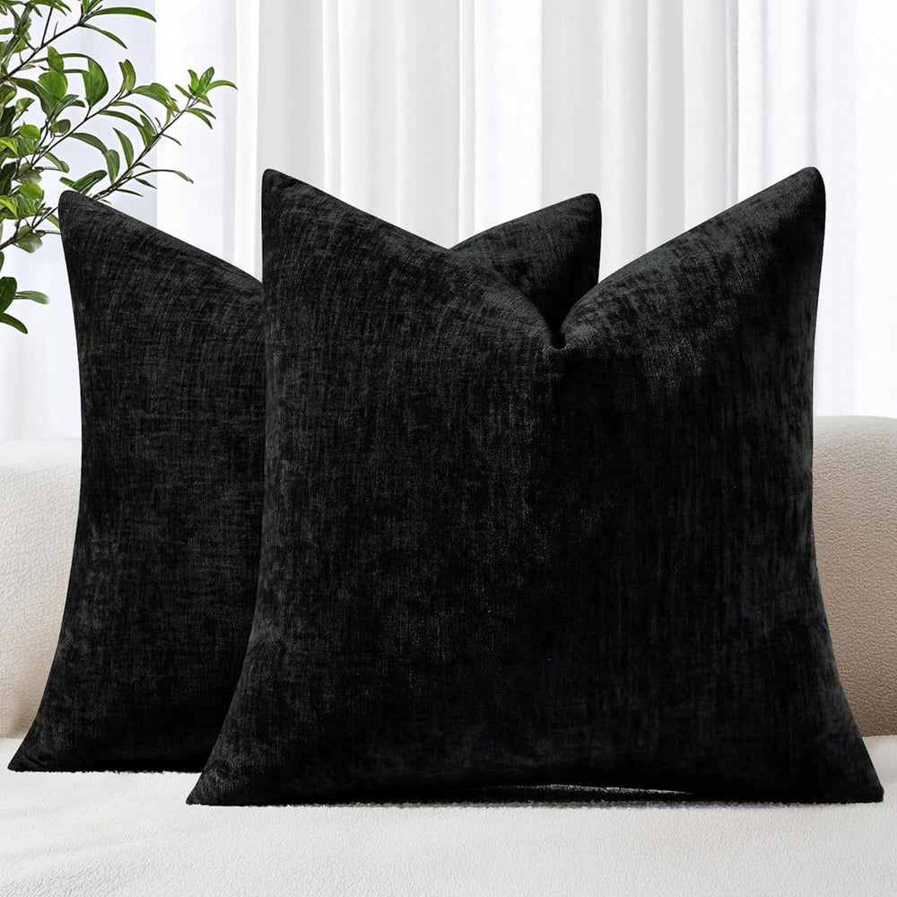 decorUhome Soft Chenille Black Throw Pillow Covers 26X26 Set of 2
