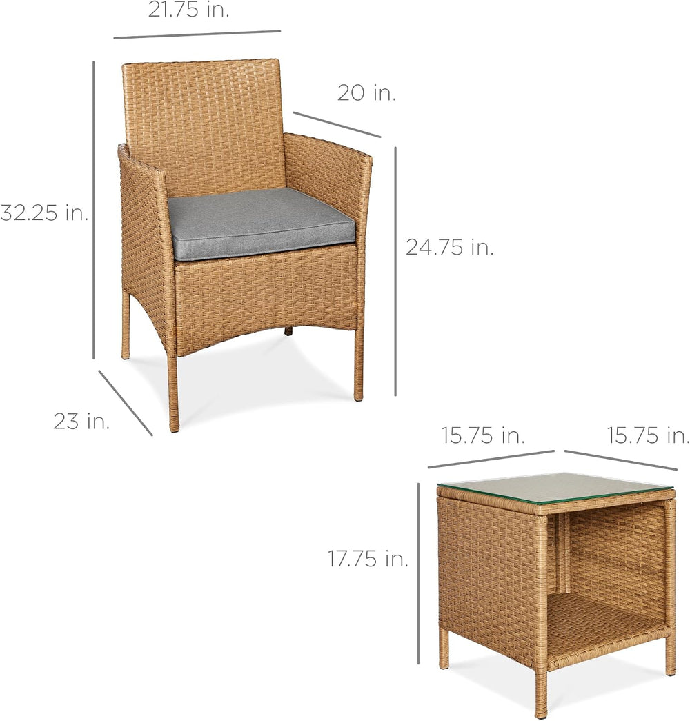 Best Choice Products 3-Piece Outdoor Wicker Conversation Bistro Set, Space Sa...