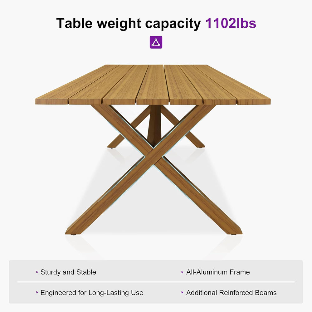 PURPLE LEAF Outdoor Dining Set for 6 with Cushions PE Rattan Teak