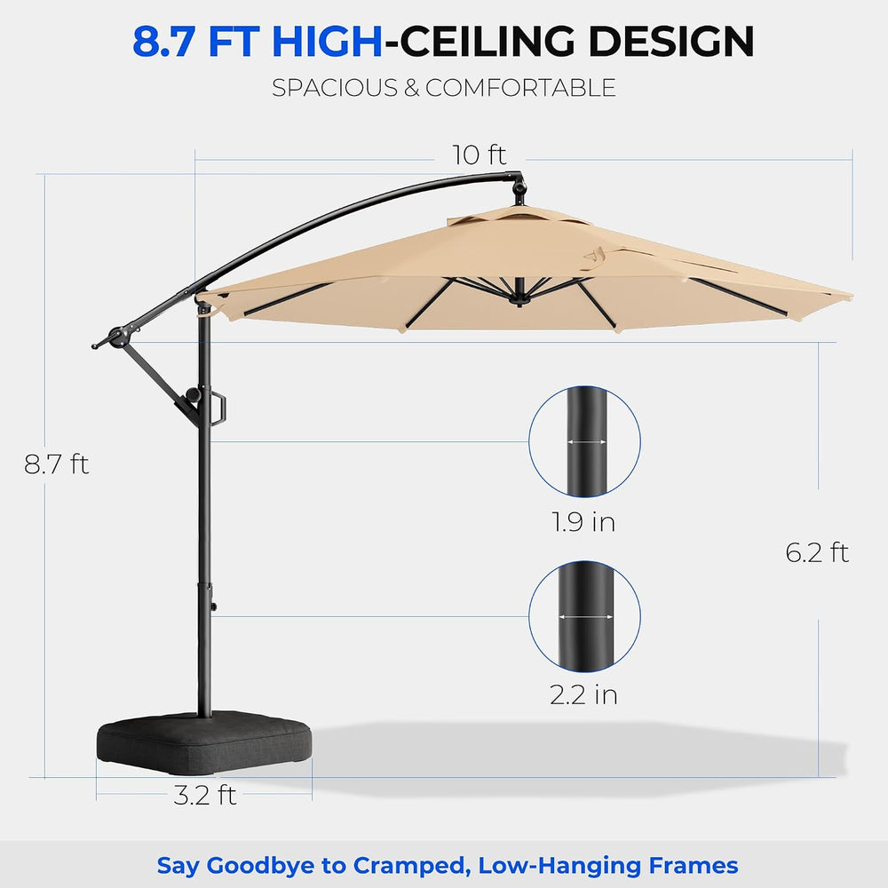 HOMSHADE 10ft Cantilever Patio Umbrella with Base Included, 30 MPH Wind-Resis...