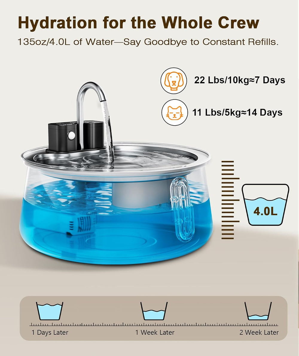 CEESC Cordless Cat Water Fountain, Stainless Steel, 4L/135oz for Cats/Dogs