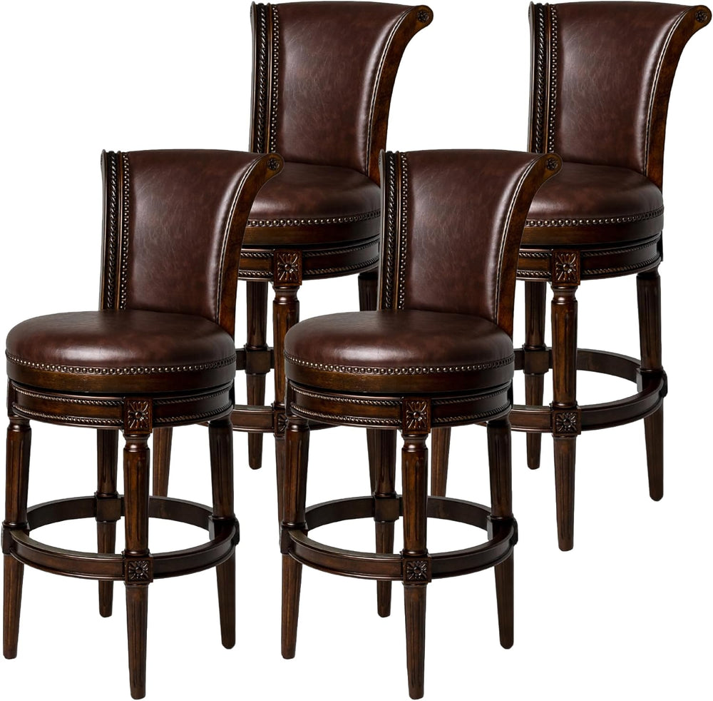 Maven Lane Pullman Bar Stool, Dark Brown, Brown Faux Leather, 31", Set of 4