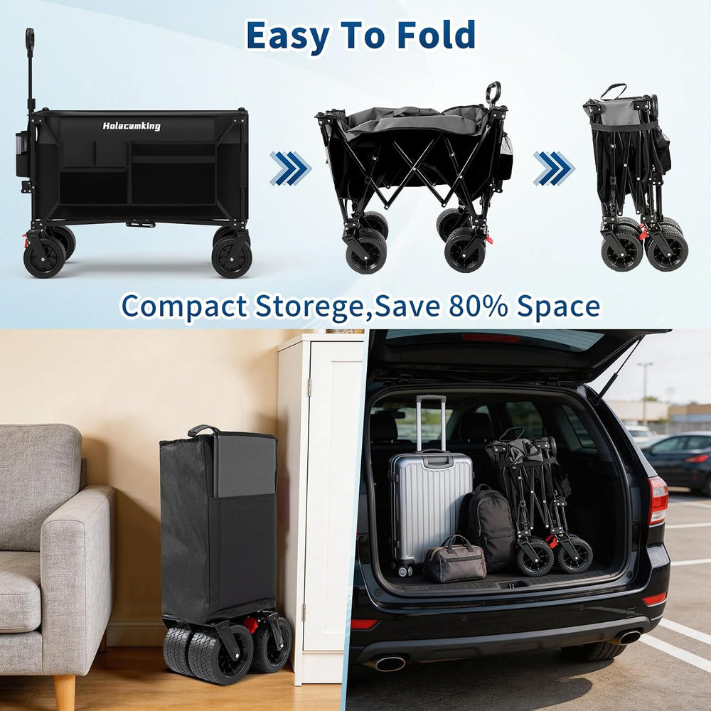 Collapsible Canopy Wagon Cart, All-Terrain Big Wheels, Black