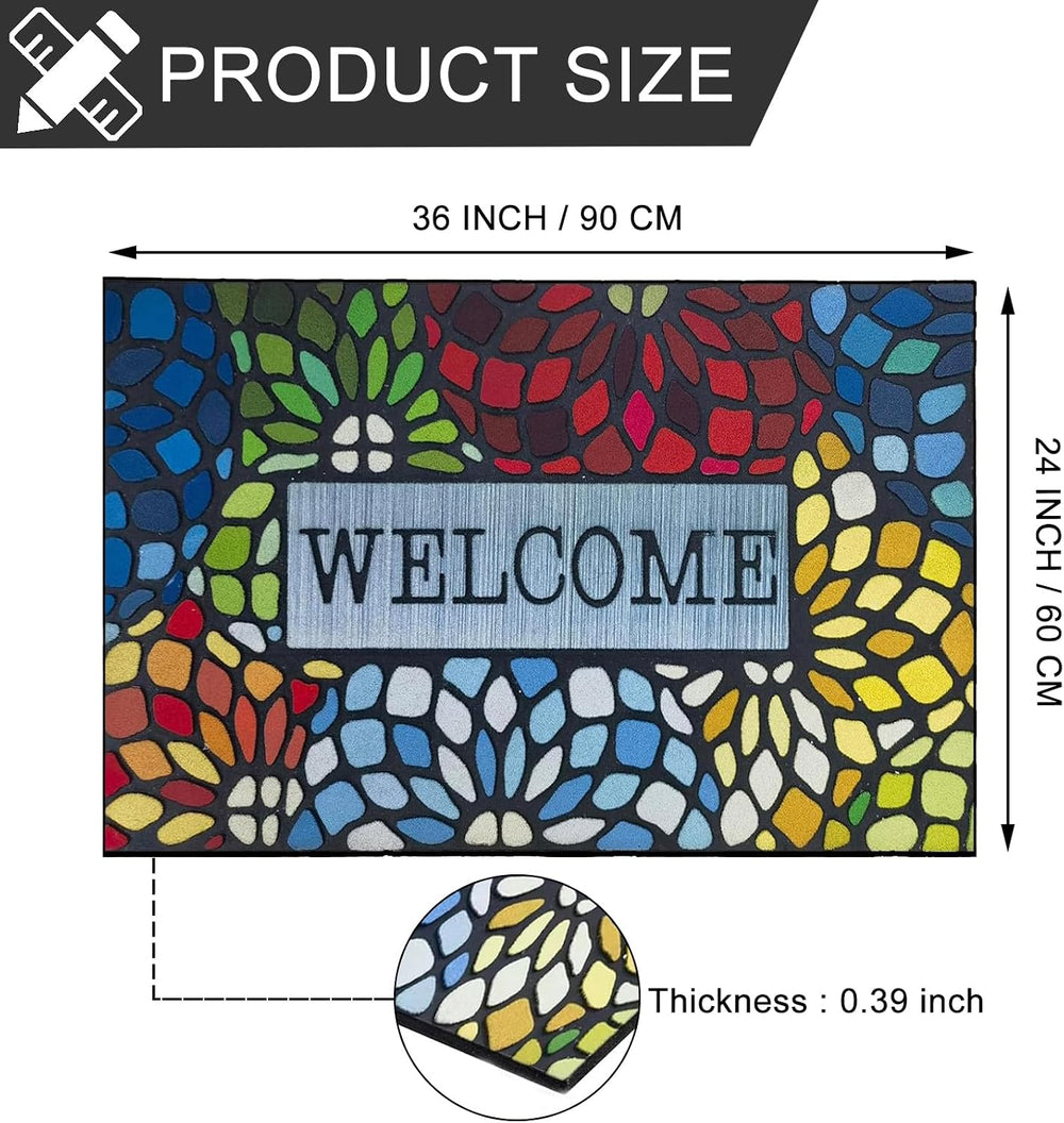 CHICHIC Colorful Welcome Door Mat, Welcome Mat 24x 36 Inch Front Doormat Outd...
