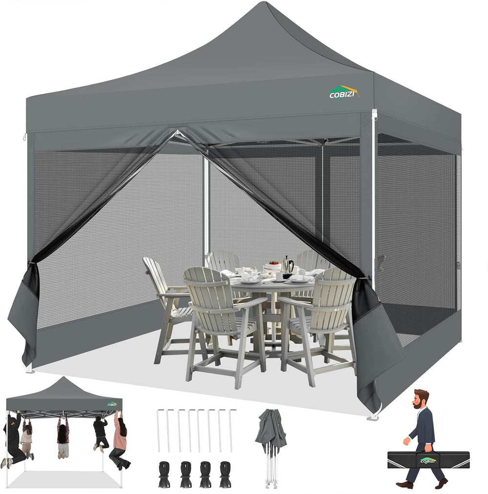 COBIZI 10x10 Heavy Duty Pop Up Canopy Tent with 4 Mosquito Netting Walls