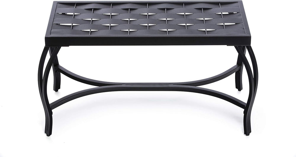 Mango Steam Free Standing Patio Garden Weave Bench, Metal Charcoal Black