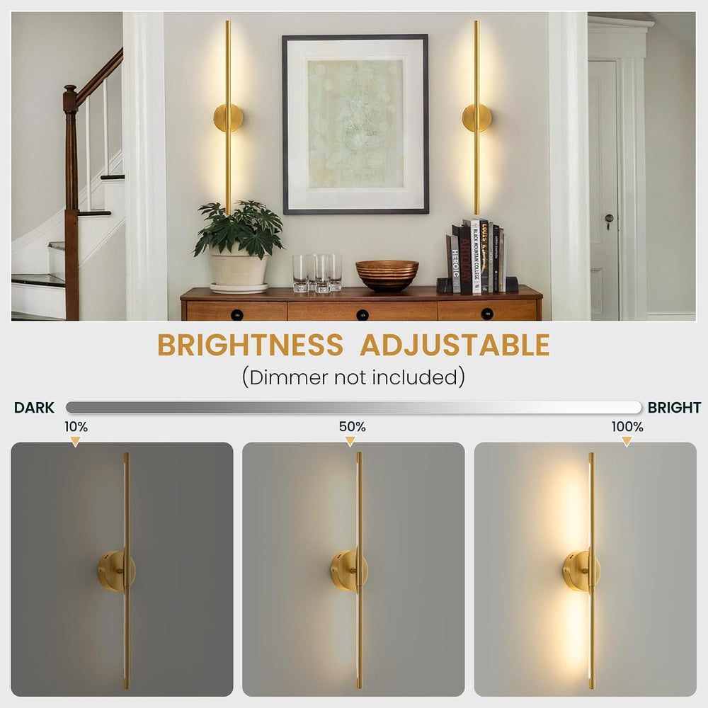 Lightania Hardwired Wall Sconces Set of Two, 28'' Modern Gold LED Wal...