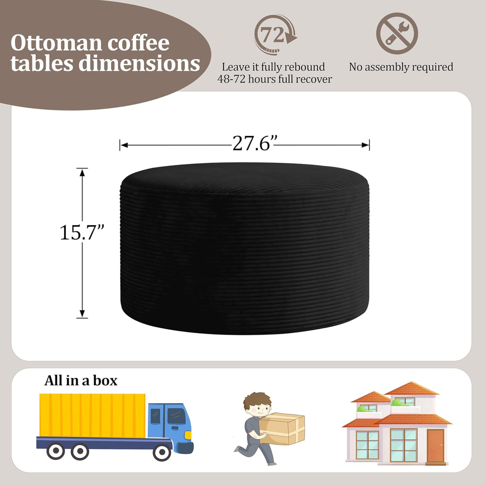 BSHOMGI Round Coffee Table Ottoman for Corduroy Cloud Sectional Couches in a ...