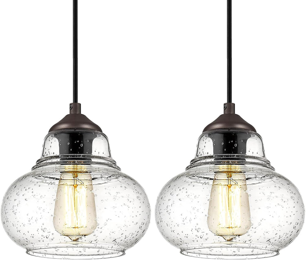 ELYONA 2 Pack Bubble Glass Pendant Lights, 8 Inch Vintage Hanging Lamp Seeded...