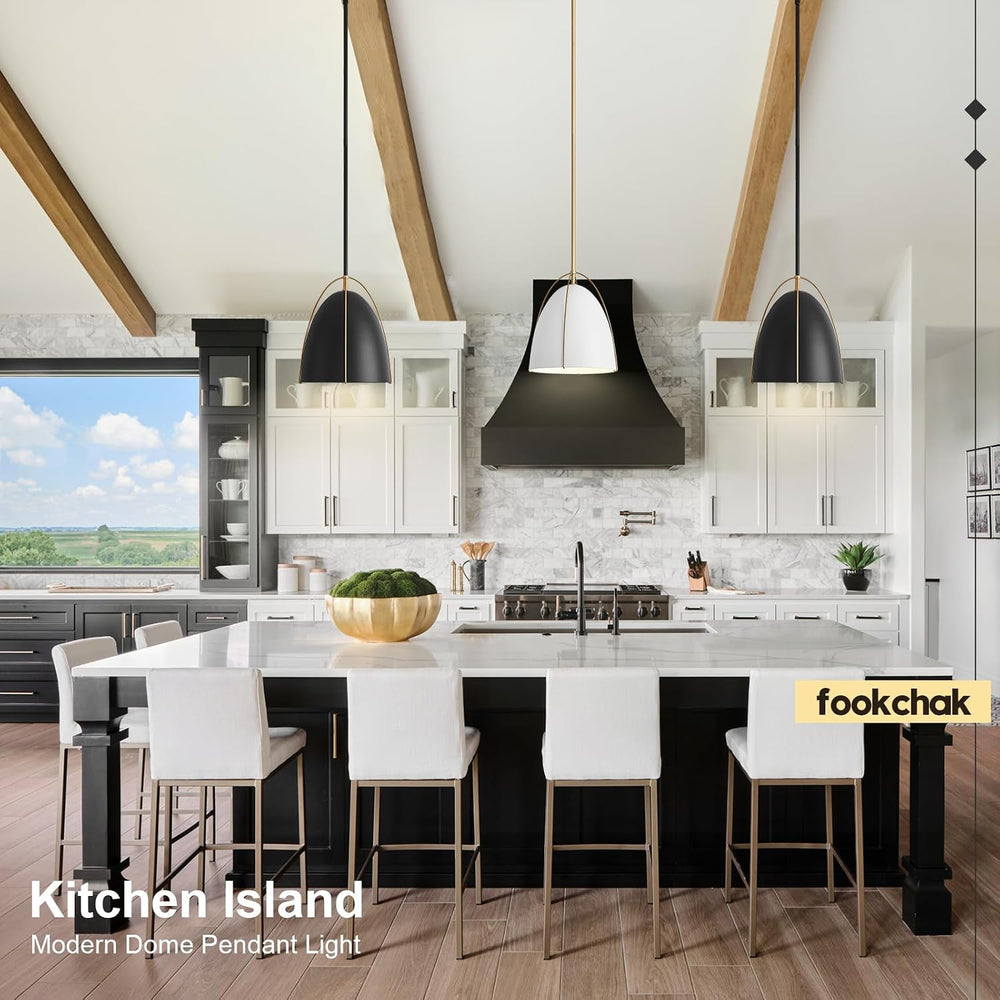 Black Dome Pendant Light 10in Kitchen Island Pendant Lighting Modern Black &a...