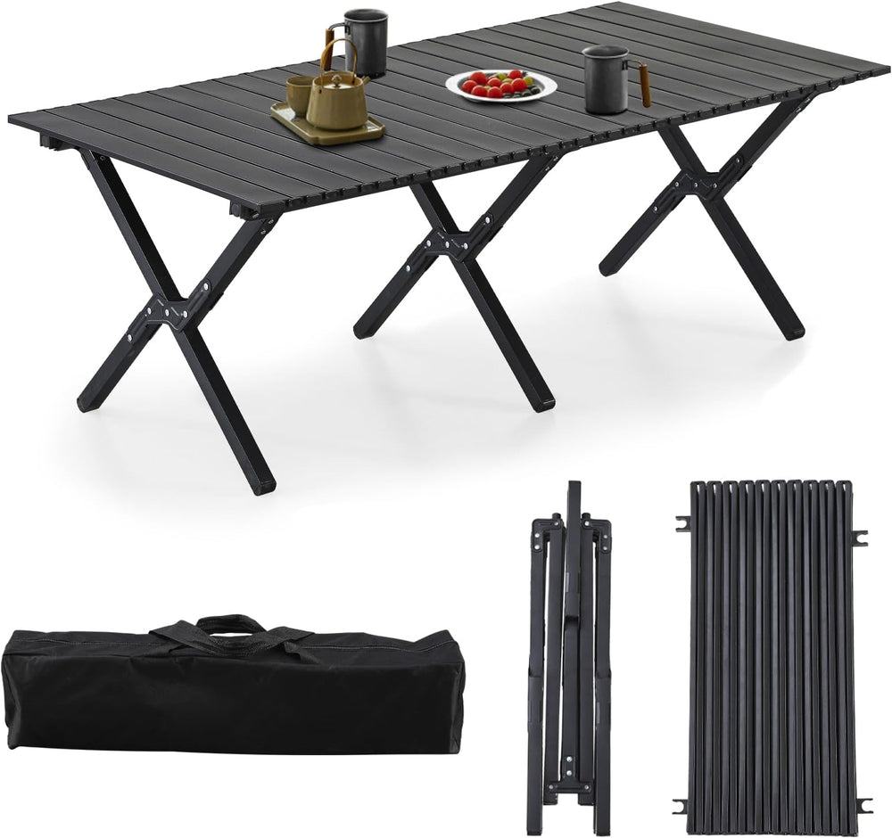 BOOSDEN Aluminum Roll-up Camping Table, Portable Low Picnic Table with Bag