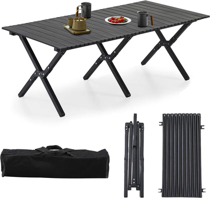 BOOSDEN Aluminum Roll-up Camping Table, Portable Low Picnic Table with Bag
