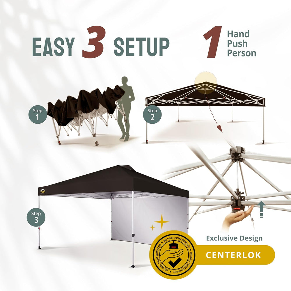 CROWN SHADES 12x12 Pop Up Canopy with 1 Side Wall, Beach Canopy Tent, Black