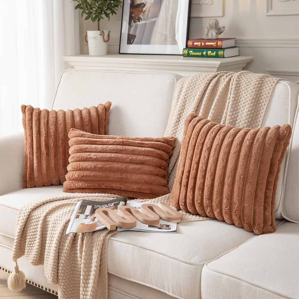 DEELAND Pack of 2,Double-Sided Faux Fur Plush Decorative Throw Pillow Covers ...