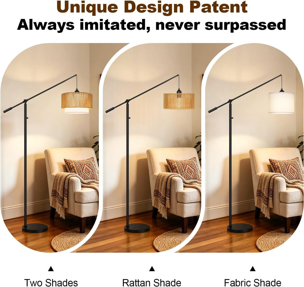 【Upgraded】Boho Dimmable Floor Lamps with Adjustable Swing Arm, 1100 Lumens Bu...