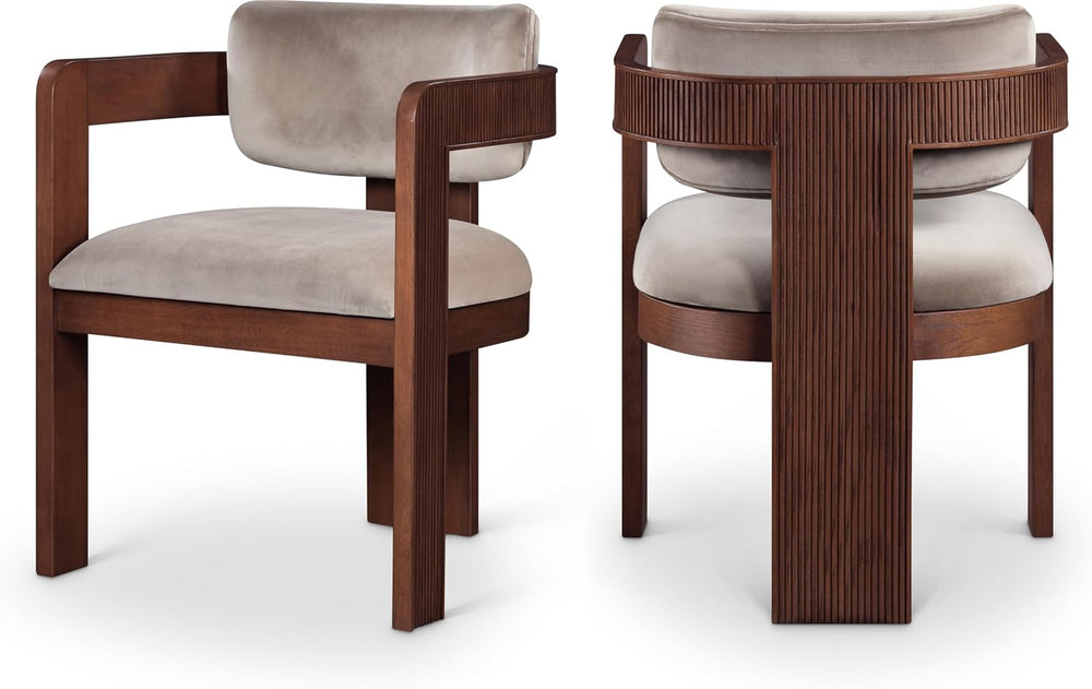 Meridian Furniture Sacha Velvet/Rubberwood Dining Chair, Taupe, Set of 2