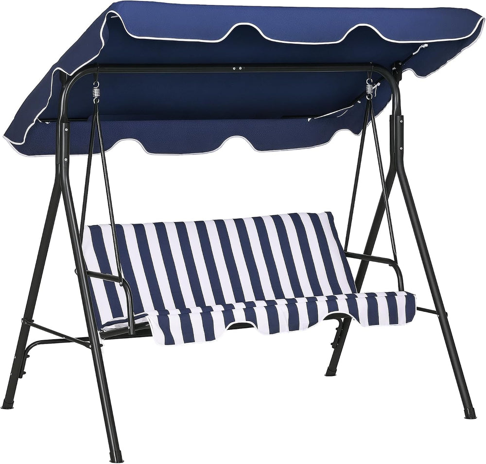 Outsunny 3-Person Porch Swing w/Stand Adjustable Tilt Canopy, Dark Blue