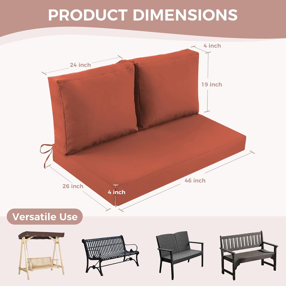 Outdoor Loveseat Cushions, 46×26×4 Inch, Waterproof, Spice