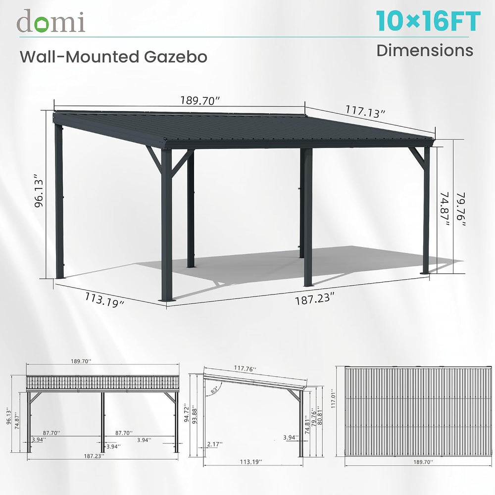 Domi 10'x 16' Lean to Gazebo,Outdoor Gazebo Pergola with Sloped Roof,...