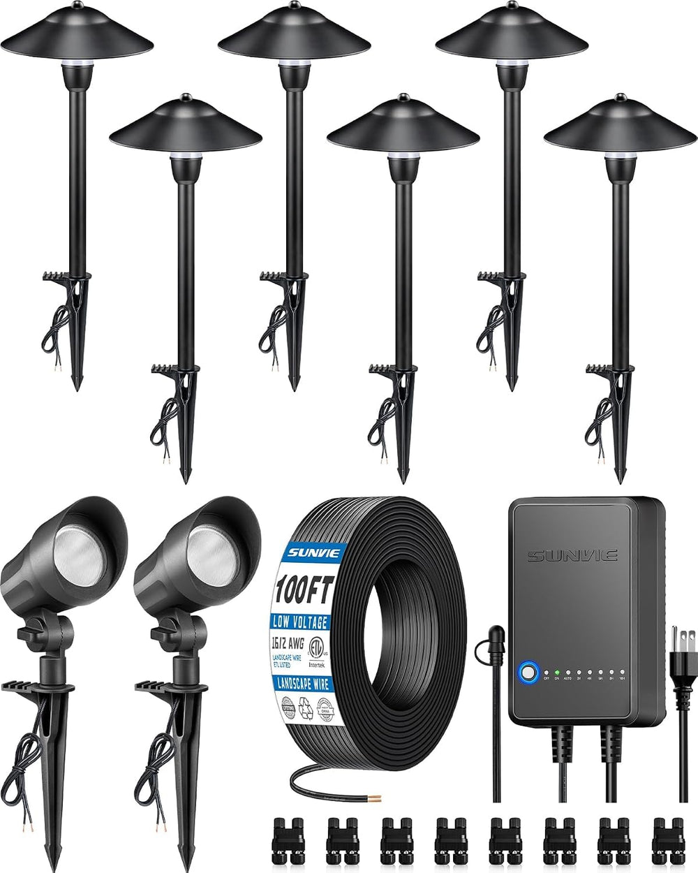 SUNVIE All-in-ONE Landscape Lighting Kit 6-Pack LED Outdoor Pathway Lights, 2...