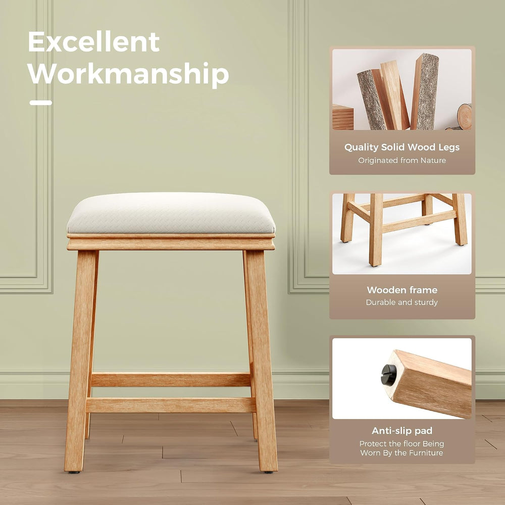 MAISON ARTS White Bar Stools Set of 4, Solid Wood Kitchen Stools